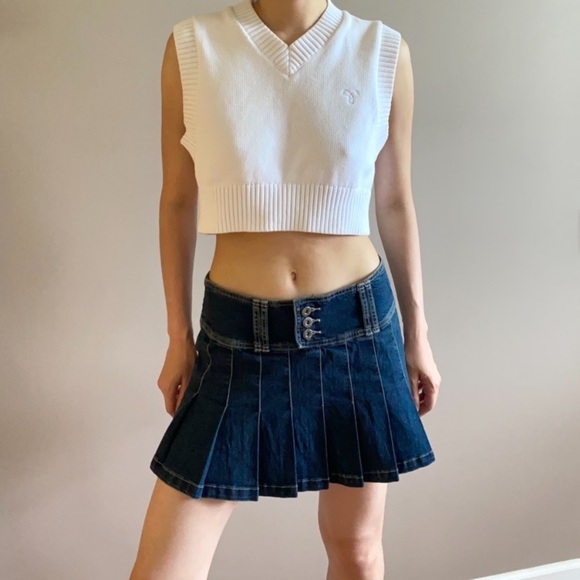 Vintage y2k low rise pleated denim mini skirt - Picture 2 of 5